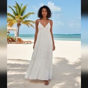 Boden White Metallic Sparkle Tiered Maxi Dress Tie Back US 8R UK 12R